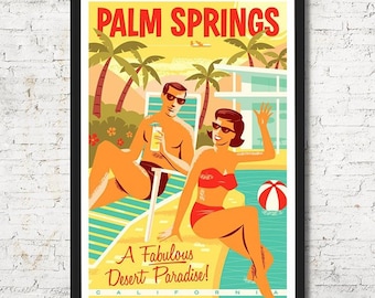 Palm Springs Art Print, Mid Century Modern, Pop Art Wall Decor
