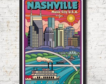 Cartel de Nashville, arte de la pared de Nashville, impresión de Nashville, impresión de arte de Nashville, regalo, horizonte de Nashville, arte de Tennessee, decoración de la pared, decoración del hogar
