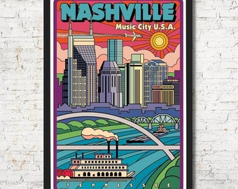 Nashville poster, Nashville wall art, Nashville print, Nashville art print, gift, Nashville skyline, Tennessee art, Wall decor, Home decor