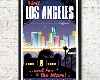 Retro Los Angeles Skyline Art Print, Travel Poster