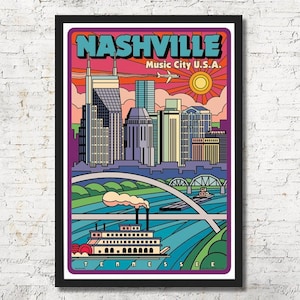 Nashville poster, Nashville wall art, Nashville print, Nashville art print, gift, Nashville skyline, Tennessee art, Wall decor, Home decor
