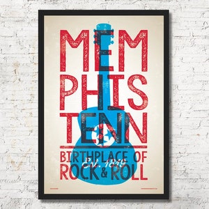 Memphis Tennessee Art Print, Rustic Guitar Poster