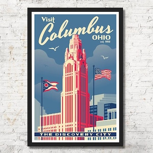 Affiche de Columbus, art mural de Columbus, impression d'art de Columbus, art de Columbus, impression de Columbus, horizon de Columbus, art de l'Ohio, décoration murale, décoration d'intérieur