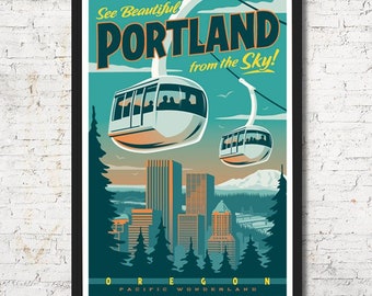 Tranvía de Portland, impresión de Portland, cartel de Portland, arte de la pared de Portland, impresión de arte de Portland, horizonte de Portland, arte de Portland, decoración de la pared, hogar