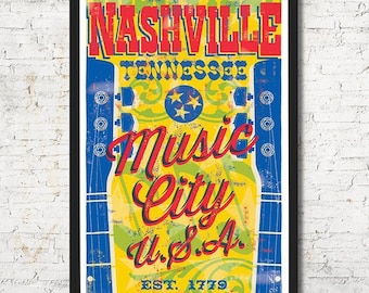 Nashville Music City Poster, Tennessee Wall Art