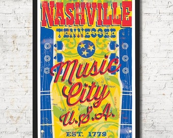 Nashville poster, Nashville wall art, Nashville art print, Nashville print, Nashville skyline, Tennessee art, Wall decor, Gift, Home decor