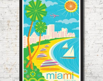 Miami poster, Miami wall art, Miami  art print, Miami Poster, Miami skyline, Miami, Miami Wall decor, Miami Gift, Miami decor