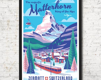 Matterhorn Switzerland Art Print, Zermatt Travel Poster