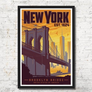 New York Print, New York Vintage Travel Poster, United States Print, New York Poster, New York Skyline Wall Art, Home Decor, New York Gift