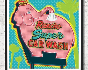 Elephant Car Wash, Rancho Mirage, Palm Springs Print, Palm Springs Poster, Palm Springs Wall Art, Wall decor, Gift, Home decor