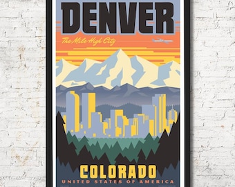 Denver, Denver poster, Denver wall art, Denver art print, Denver, Denver skyline, Denver art, Wall decor, Gift, Home decor