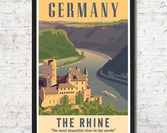 Germany poster, Germany wall art, Germany art print, Poster, Germany Rhine River, Germany art, Wall decor, Home decor, Germany print, Rhine