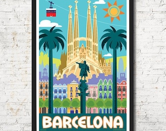 Barcelona poster, Barcelona wall art, Barcelona art print, Poster, Barcelona skyline, Spain art, Wall decor, Home decor, Barcelona print