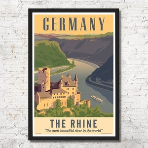 Germany poster, Germany wall art, Germany art print, Poster, Germany Rhine River, Germany art, Wall decor, Home decor, Germany print, Rhine