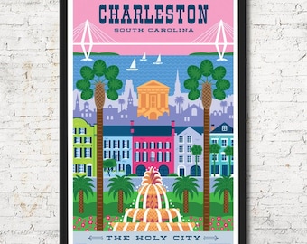 Charleston poster, Charleston wall art, Charleston art print, Poster, Charleston skyline, Charleston, Wall decor, Gift, Home decor