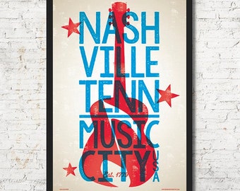 Nashville poster, Nashville wall art, Nashville print, Nashville art print, gift, Nashville skyline, Tennessee art, Wall decor, Home decor