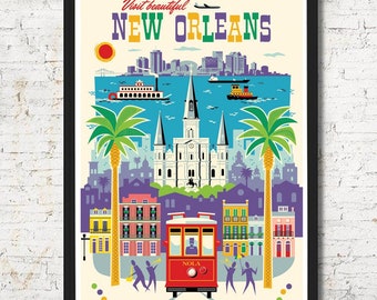 New Orleans poster, New Orleans wall art, New Orleans art print, Poster, New Orleans skyline, New Orleans, Wall decor, Gift, Home decor