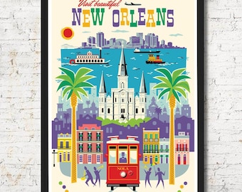 New Orleans poster, New Orleans wall art, New Orleans art print, Poster, New Orleans skyline, New Orleans, Wall decor, Gift, Home decor