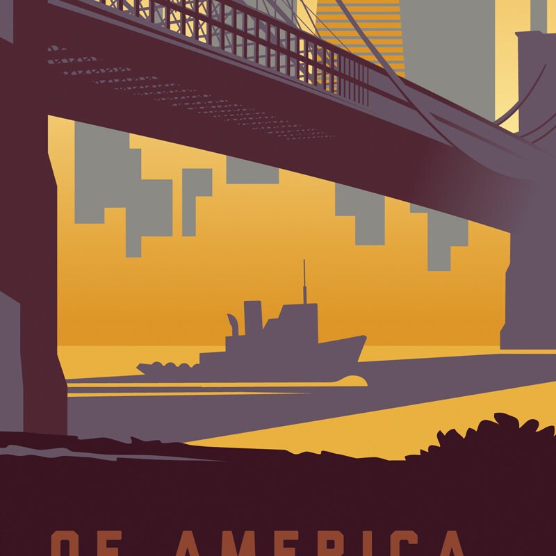 Vintage Brooklyn Travel Poster, New York City Skyline Art - Etsy