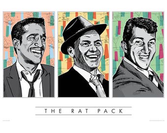 Rat Pack Art Print, Sinatra, Davis, Martin, Pen & Ink Illustration
