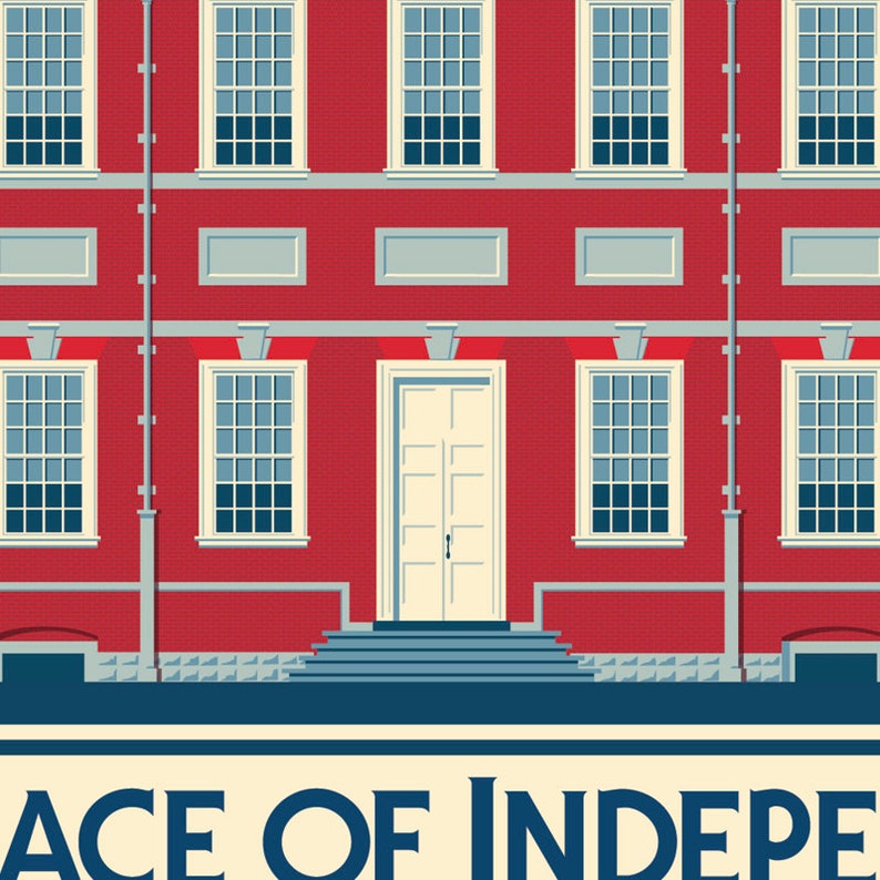 Philadelphia Pop Art Travel Poster, Independence Hall, Red Robot Design ...