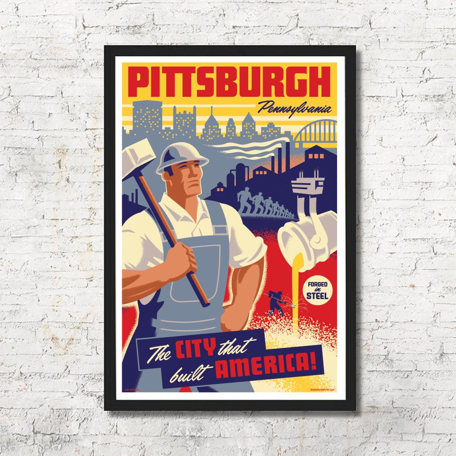 Vintage Pittsburgh Travel Poster, Steel City Skyline Art Print - Etsy