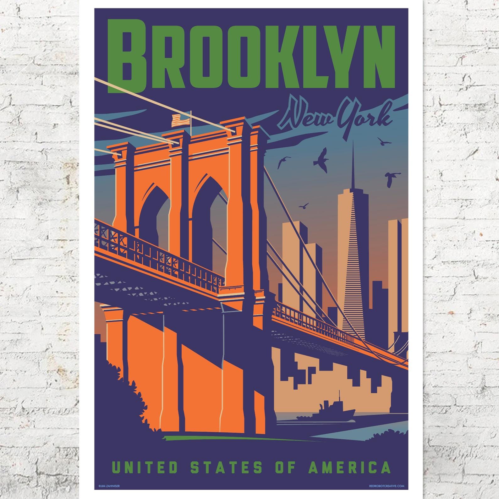 Vintage Brooklyn Travel Poster, New York City Skyline Art Print - Etsy
