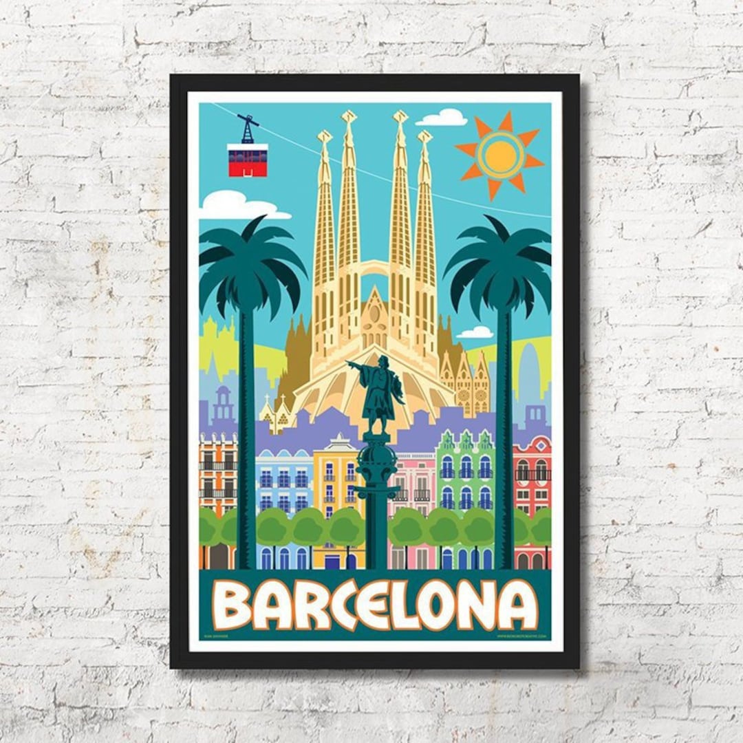 Barcelone/リオペラ/ポスター Barcelona Skyline Poster, Spain Travel Art Print - Etsy