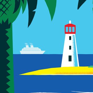 Nassau poster, Nassau wall art, Nassau art print, Nassau decor, Nassau, Nassau gift, Nassau wall art, Bahamas poster, Bahamas print, travel poster, palm trees, beach, lighthouse, St. Thomas, St. John, Atlantis, travel poster, Cruise, colorful, beach