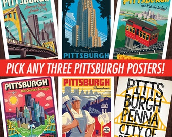 Pittsburgh Travel Poster Set, Skyline Art Print, Home Decor
