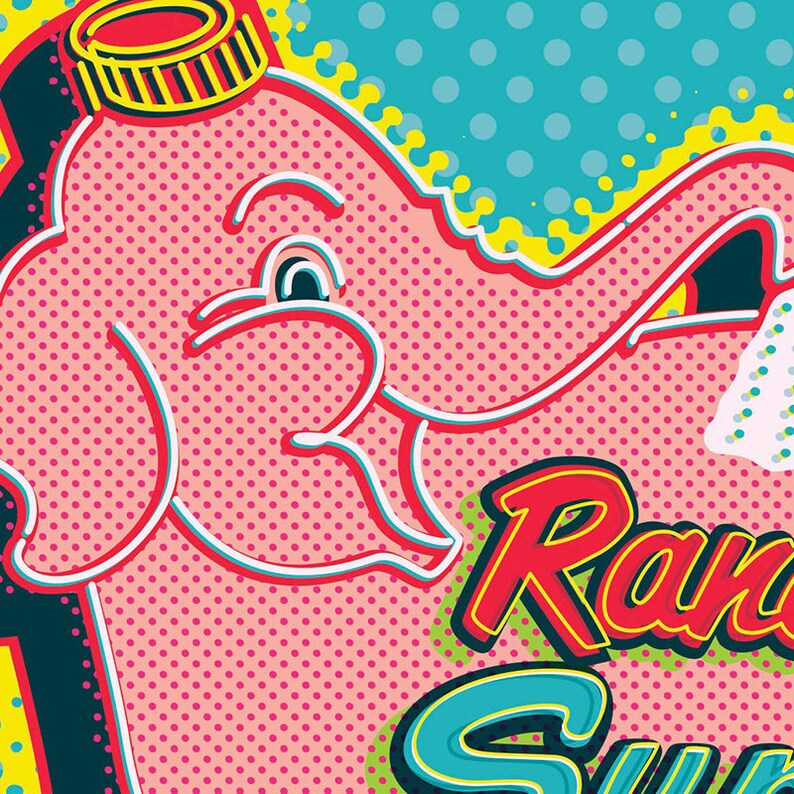 Elephant Car Wash, Rancho Mirage, Palm Springs Print, Palm Springs Poster, Palm Springs Wall Art, Wall decor, Gift, Home decor, neon, pop art, colorful, square, sign, car wash, rancho mirage, palm trees, car wash