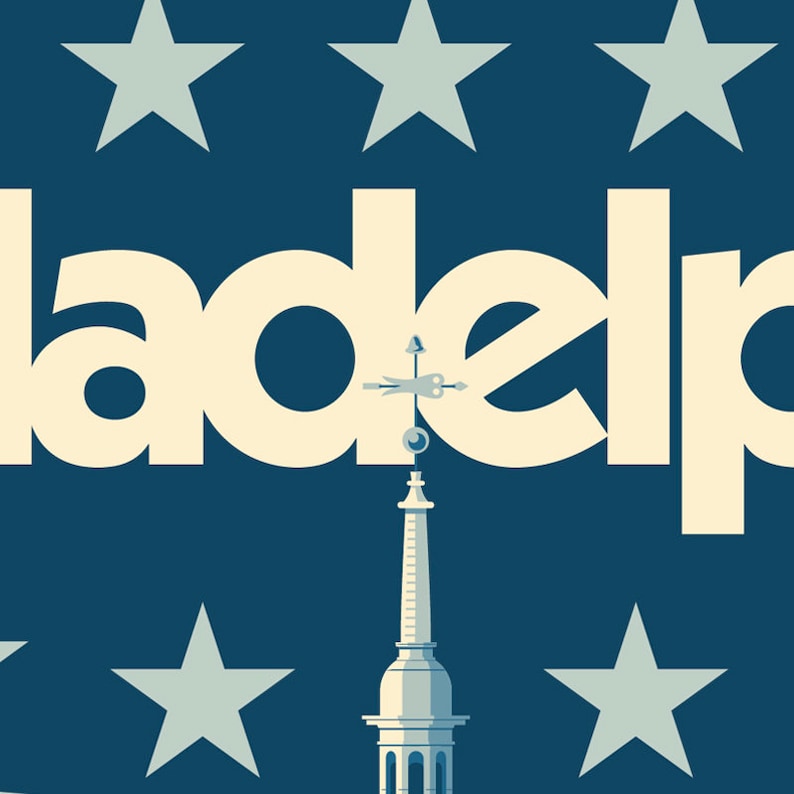 Philadelphia Pop Art Travel Poster, Independence Hall, Red Robot Design ...