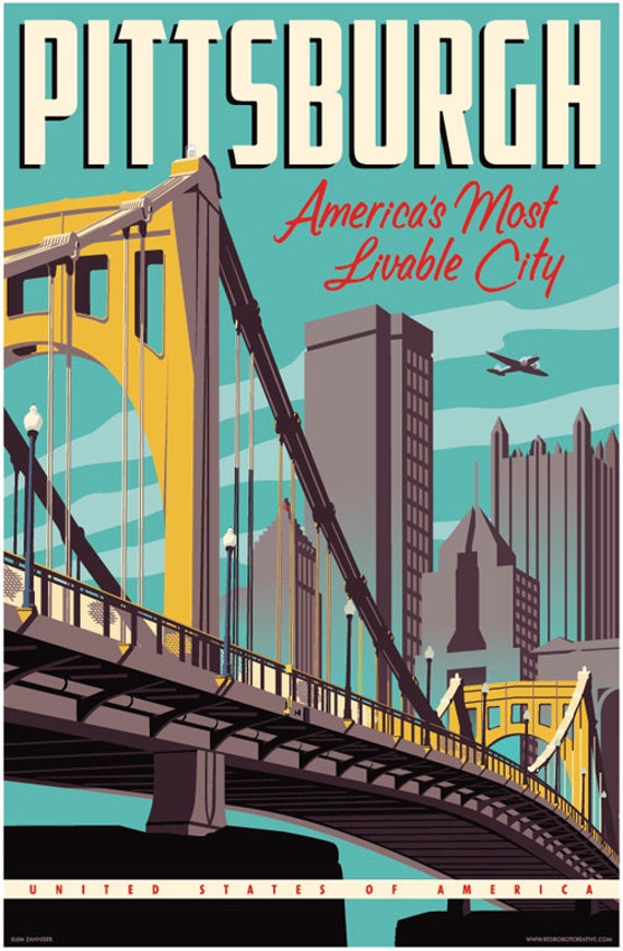 Pittsburgh Travel Poster Set, Skyline Art Print, Home Decor - Etsy