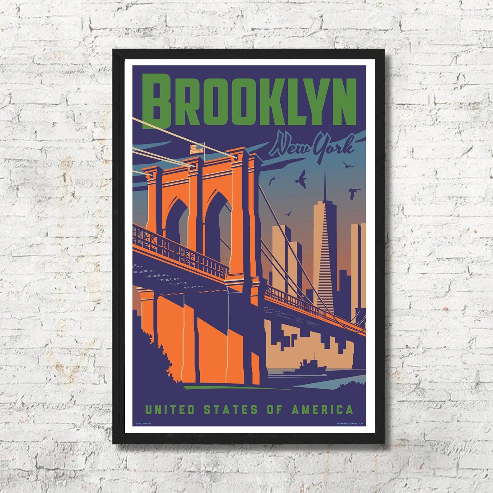 Vintage Brooklyn Travel Poster, New York City Skyline Art Print - Etsy