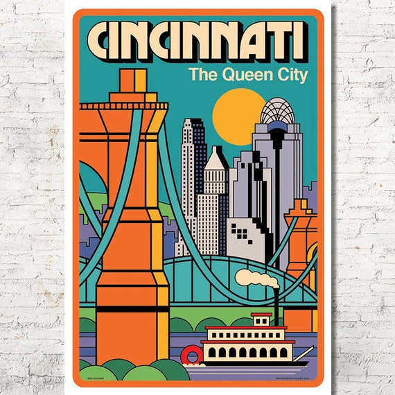 Cincinnati Poster, Cincinnati Wall Art, Cincinnati Art Print, Poster,  Cincinnati Skyline, Cincinnati Print, Wall Decor, Home Decor, Ohio 