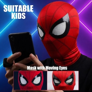 Máscara facial completa de superhéroe con ojos móviles y control de barbilla - Máscara transpirable roja de superhéroe para fiestas de Halloween para niños imagen 4