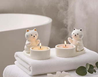 Cat Ceramic Candle Holder, Cute Kitten Aroma Cup, Handmade Wax Vessel, Cozy Home Fragrance Decor, Minimal Desk Gift, Pet Lover Present