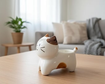 Cute Kitty Candle Holder, Handmade Ceramic Wax Stand, Whimsical Feline Decor, Cozy Home Accent, Gift Idea Animal Lover