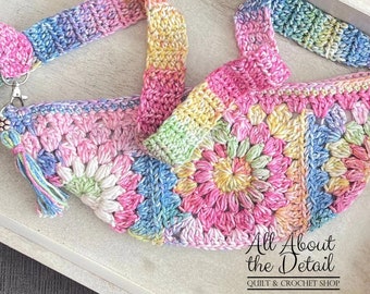 Crochet Flower Bag for Summer Boho Bum Bag Crossbody Bag Granny Square Crochet Sunflower Bag Handmade Boho Crochet Bag Gift