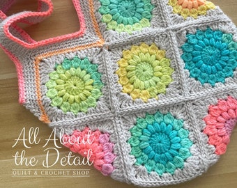 Handmade Flower Bag Crochet Granny Square Tote Sunburst Shoulder Bag Crochet Tote Purse Granny Square Shoulder Bag Crochet Bag