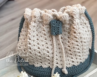 Crochet Lined Shoulder Bag - Crossbody Strap - Drawstring Closure - Roomy Interior for Accessories - Perfect Gift for Mom