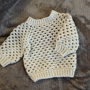Crochet Sweater Baby Cardigan Childs Pullover Handmade Baby Gift Toddler Size 18-24 Months Mini Granny Stitch Pullover Sweater SetSailGray