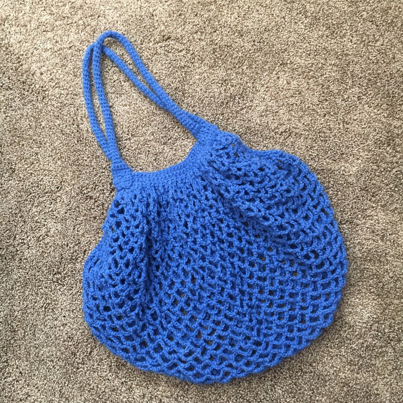 crocheted bag blue crochet bag shopping bag crochet market bag market bag tote bag beach bag Market tote bag blue market bag