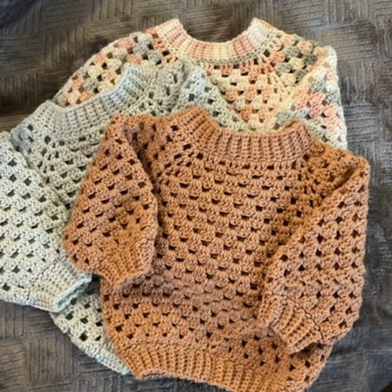 Crochet Sweater Baby Cardigan Childs Pullover Handmade Baby Gift Toddler Size 18-24 Months Mini Granny Stitch Pullover Sweater image 7