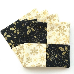 Holiday Coaster Set - Party Gift - Gold Quilted Coasters - Christmas Coasters - Christmas Mug Rugs - Hostess Gift Set