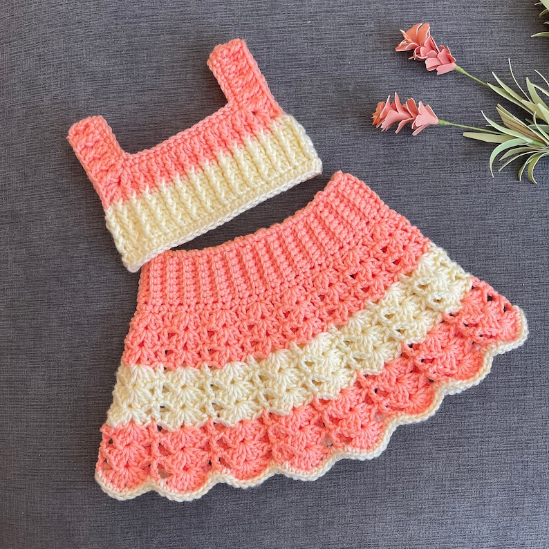 Peach and Cream Crochet Skirt, Crochet Gift, Crochet Baby Skirt, Infant