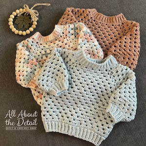 Crochet Sweater Baby Cardigan Childs Pullover Handmade Baby Gift Toddler Size 18-24 Months Mini Granny Stitch Pullover Sweater image 1