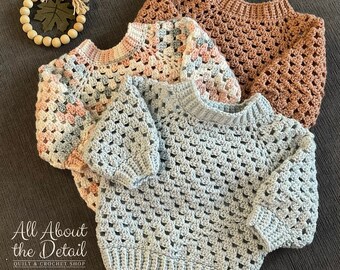 Crochet Sweater Baby Cardigan  Childs Pullover Handmade  Baby Gift Toddler Size 18-24 Months Mini Granny Stitch Pullover Sweater