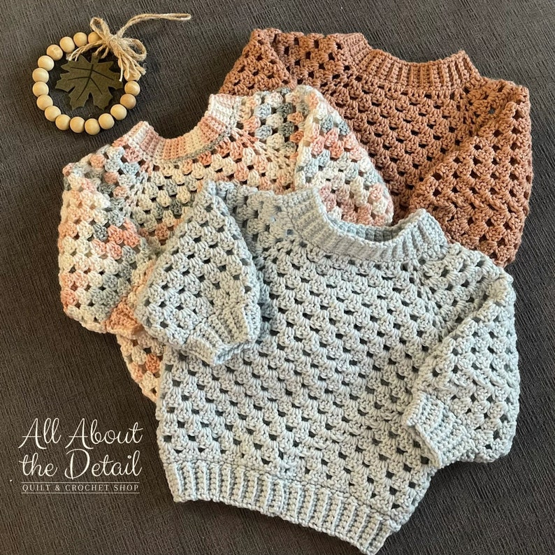 Crochet Sweater Baby Cardigan Childs Pullover Handmade Baby Gift Toddler Size 18-24 Months Mini Granny Stitch Pullover Sweater image 1