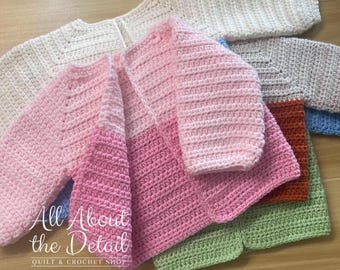 Handmade Crochet Newborn Sweater, 3-6 Month Baby Cardigan, Open Front, Baby Shower Gift, Crochet Baby Clothes, No Buttons or Ties, Pink